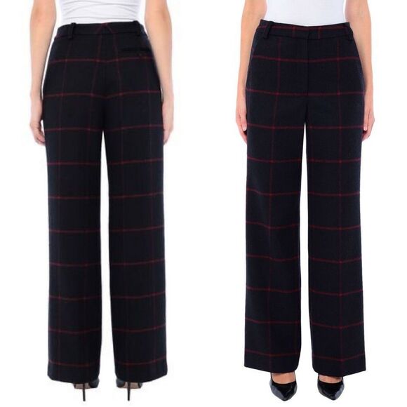 Self-Portrait Pants - Self Portrait Size 8 Wool Blend High Rise Check Trousers Plaid Wide Leg Pant